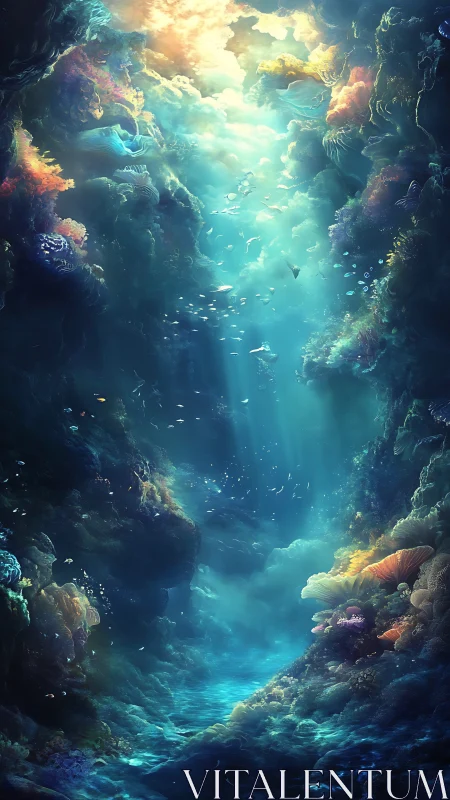 Sunlit coral canyon where dreamy ocean colors drift softly.