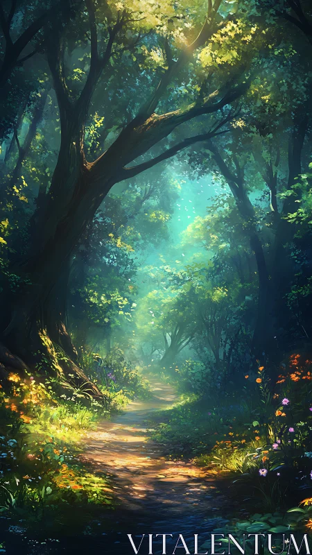 Luminous Forest Cathedral: Emerald Portal Through Ancient Trees.