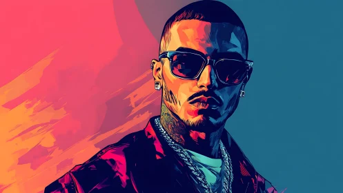 Stylized neon portrait of a sunglasses-wearing urban male figure