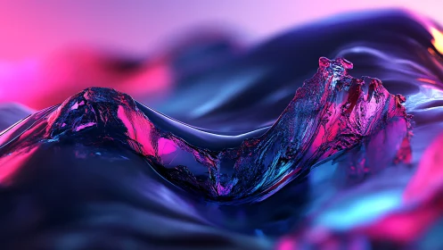 Iridescent fluid wave geometry with neon refraction and specular highlights