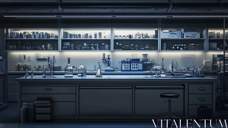 Midnight chemistry counter humming with quiet electric dreams.