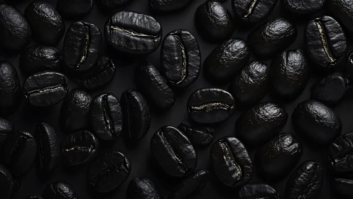 Midnight-dark coffee beans shine with rich roasted promise