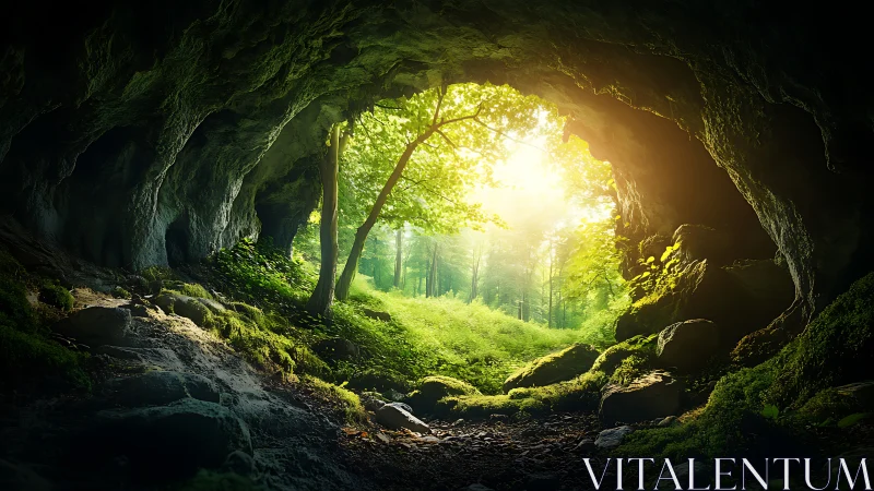 Cave Aperture with Luminous Forest: Backlighting Through Karstic Portal