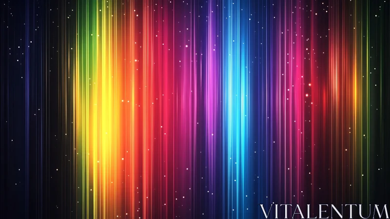 Prismatic light curtains drift through a star-brushed void.