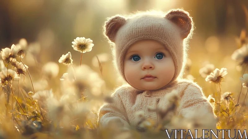 Porcelain Doll in Daisy Field Golden Hour.