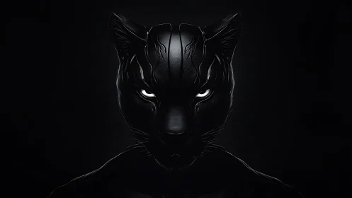 Symmetrical black panther portrait in high-contrast digital art.
