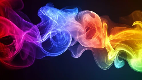 Color spectrum smoke waves form fluid neon ribbons