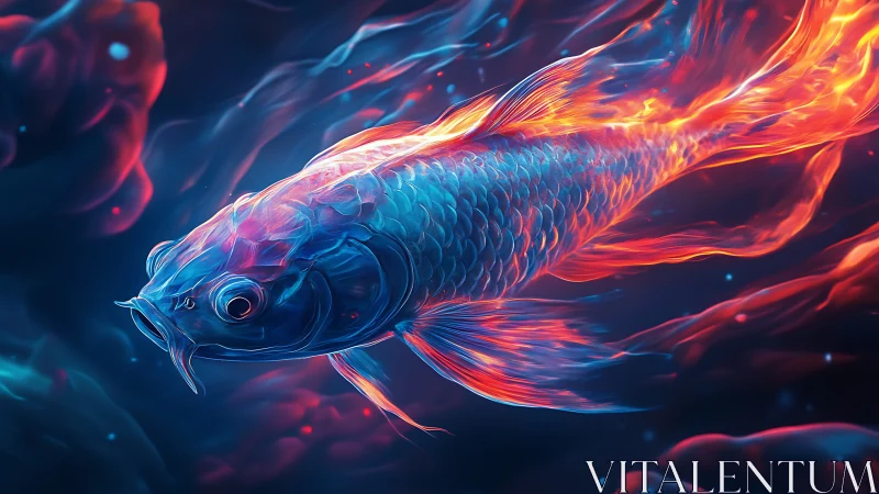 Glowing cosmic koi gliding through embers of liquid light.