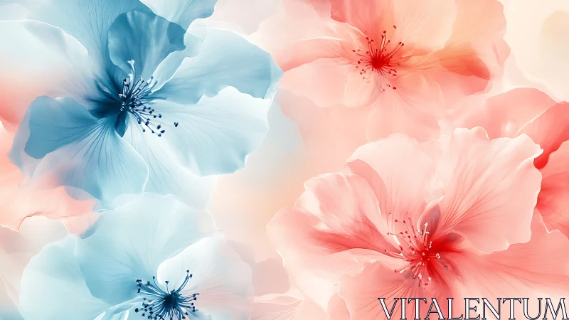 Delicate Blue and Coral Flowers Dance in Soft Light