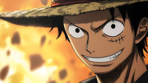 Dynamic close-up anime portrait with intense warm backlighting