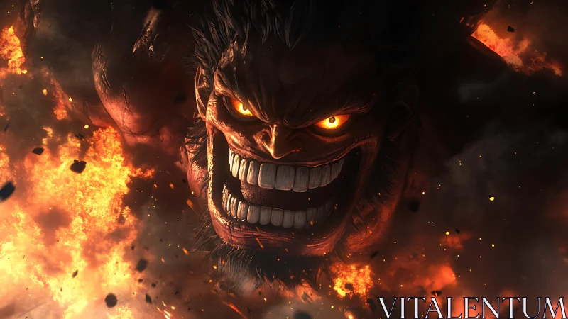 Giant fiery humanoid face emerging from dense flames.