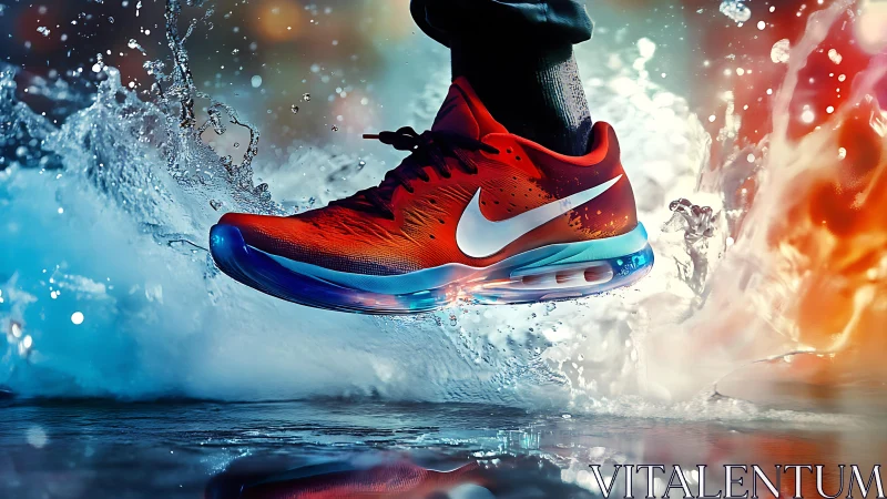 Kinetic sneaker macro with dynamic splash and chromatic motion field.