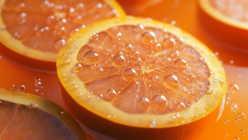 Orange slice macro with vivid bubbles and glossy juice.