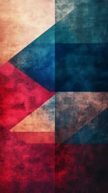 Geometric textured composition with red and blue panels.