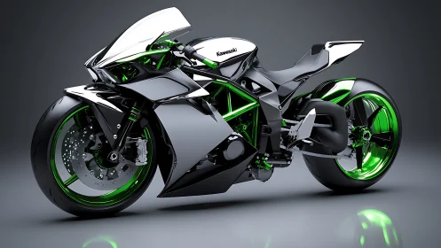 Chrome comet motorcycle slices neon green through still air