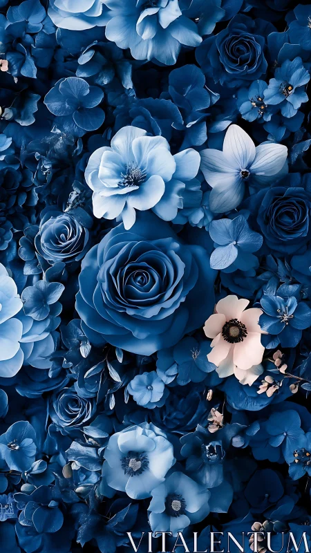 Blue Floral Arrangement with White Accent Blooms