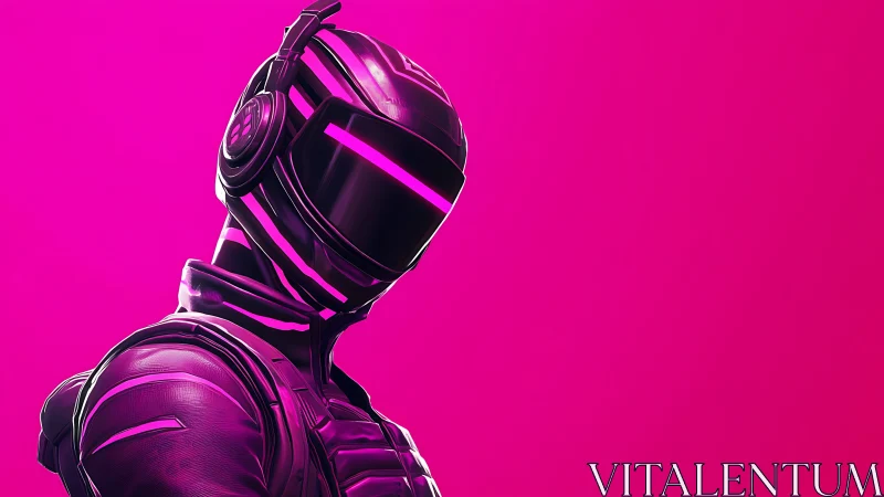 Neon cyber soldier in magenta void exudes sleek power.