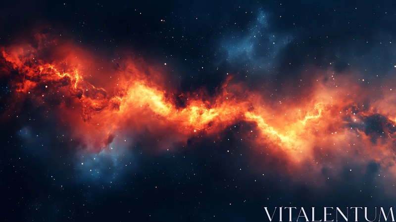 Fiery orange nebula band cutting across deep star field.