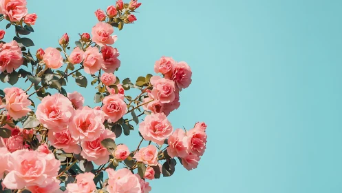 Pink Roses Against Turquoise Sky.