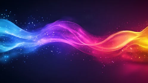 Multicolor light wave streaks on dark abstract background.