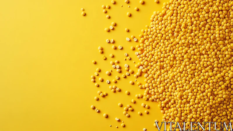 Golden yellow peas scatter across a minimalist surface.