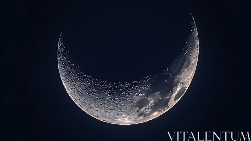 Crescent lunar surface with detailed craters in darkness.