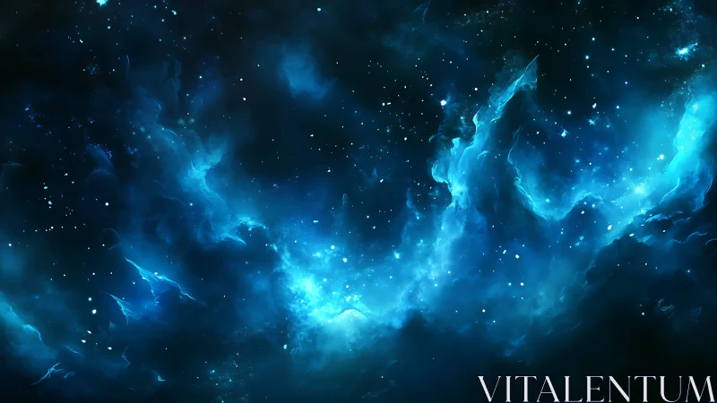 Stellar nebula rendered in luminous cyan particulate gradients