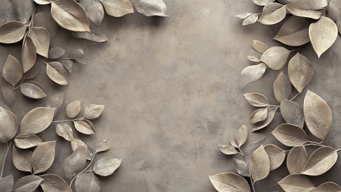 Metallic leaf relief borders frame a textured neutral surface