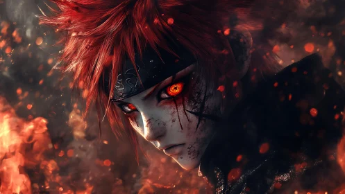 Ember-eyed warrior in storming cinders of a broken vow.