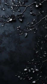 Dark metallic floral branches on textured black background.