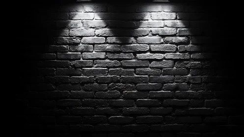 Moody brick wall glowing softly under twin spotlights.
