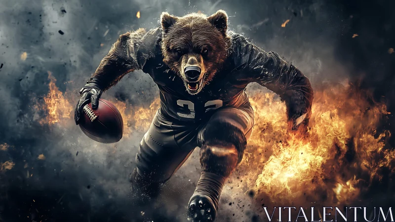 Fierce bear football runner charges through blazing sparks