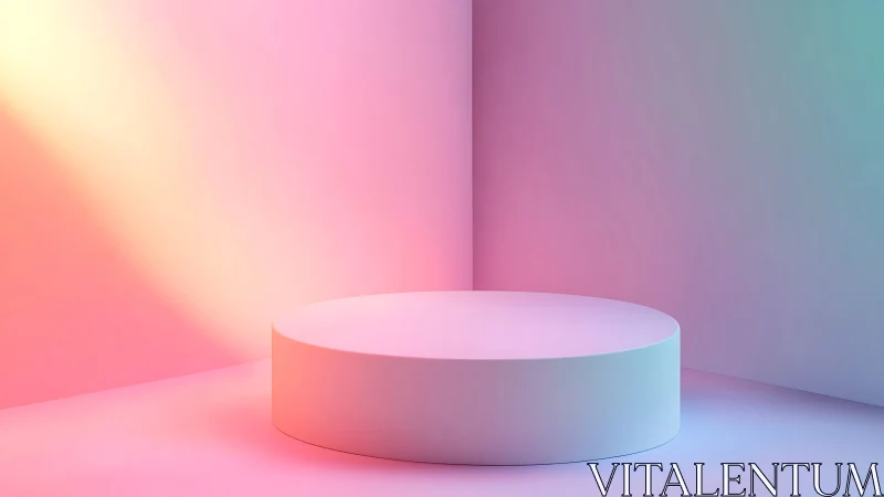 Cylindrical display podium under soft pastel studio lights.