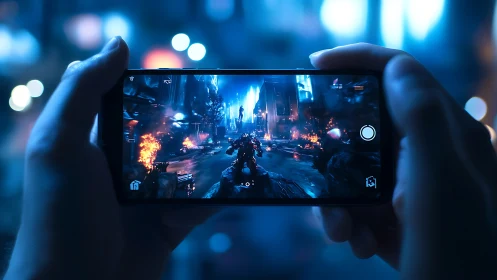 Neon battlefield cradled in a gamer’s midnight grip.