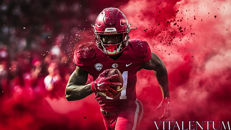 Crimson comet charges forward through swirling stadium smoke