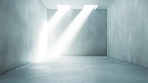 Empty concrete room shows light beams from ceiling openings
