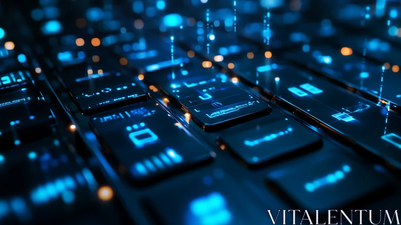 Neon keyboard interface channels pulsing digital data stream.