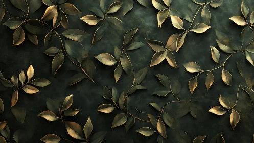 Golden leaf branches form elegant pattern on deep green background