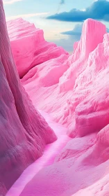 Neon pink canyon river cuts through sculpted sugar cliffs.