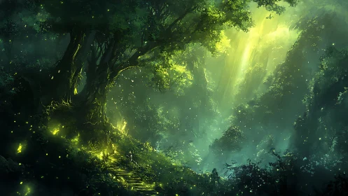 Enchanted Forest with Bioluminescent Light.