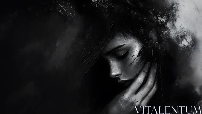 Softly bowed profile reveals a quiet storm of emotion within