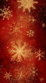 Golden snowflakes dancing over a warm red winter glow.