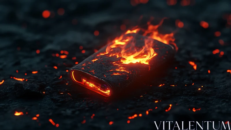 Burning object engulfed in molten flames and embers