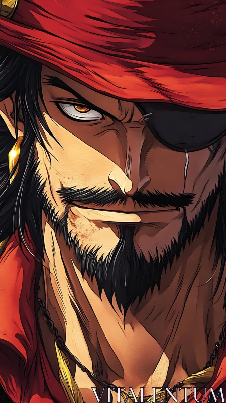 Rugged anime pirate glares forward with fierce intensity.