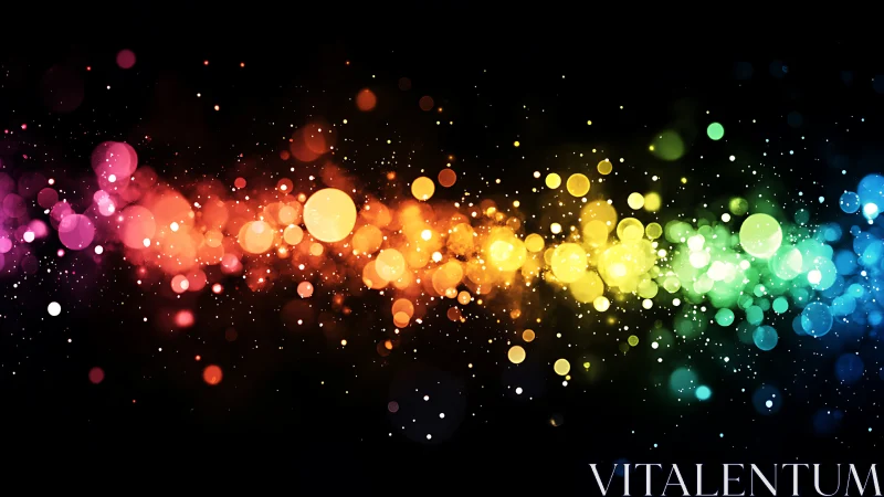 Chromatic bokeh spectrum arcs across deep black negative space