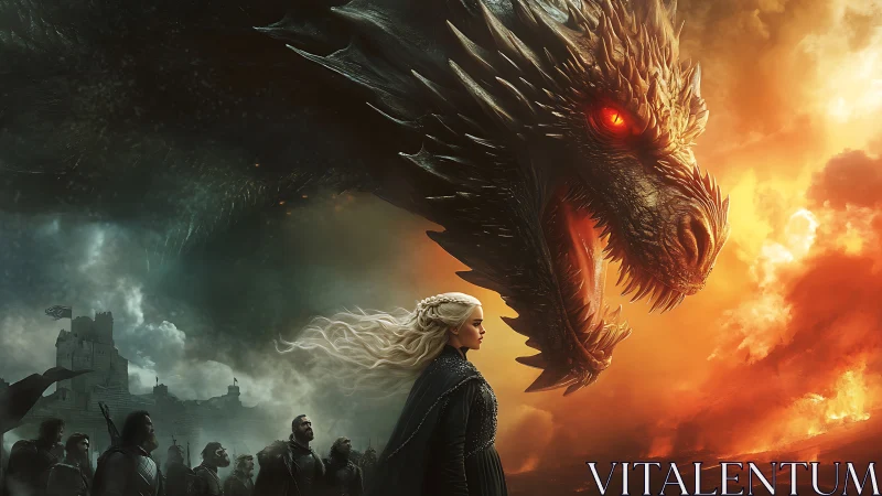 Dragon&rsquo;s fiery gaze guards a calm queen amid stormy skies