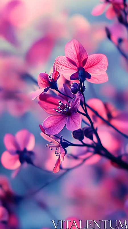 Pink orchid blooms display delicate petals with deep purple centers and bokeh background.