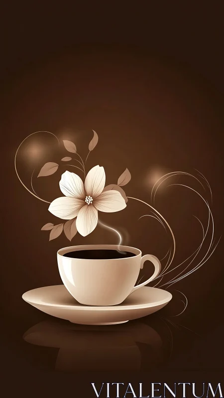 Gentle morning coffee cup welcomes a soft floral daydream