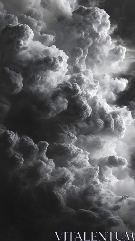 Towering monochrome storm clouds sculpted by dramatic light