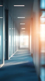 Modern Glass Corridor with Linear Fluorescent Ceiling Fixtures.